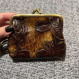 Brown Floral Leather Coin Purse